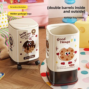 New arrivalhit style cartoon plastic double bucket with wheels and lid for home bedroom living room <b>storage</b> paper <b>basket</b> - Product Image 2
