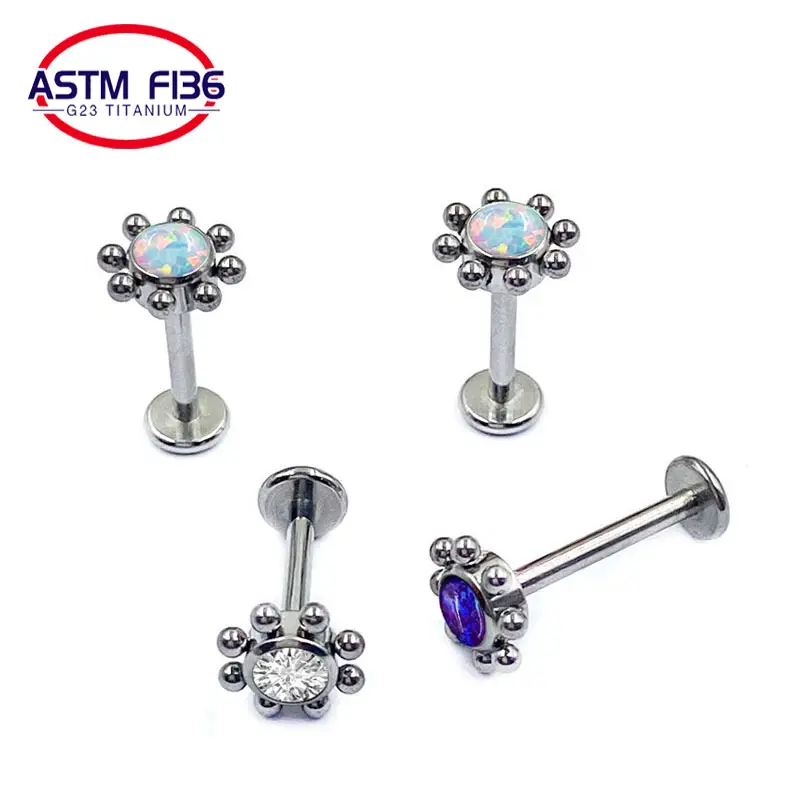 Sunflower Earring ASTM F136 Titanium With Gemstone Stud body Piercing goth earrings nose ring labret Women's fashion jewelry