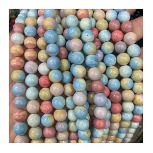Wholesale Natural Alashan Agate Beads 15'' Strand Round Loose Dyed Color Rainbow Stones Beads For Jewelry Making