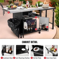 Chariot Îlot de Cuisine d'Extérieur en Métal Durable avec Table d'Appoint Pliante, Plateau en Acier Inoxydable, Meuble de Barbecue Mobile pour Extérieur