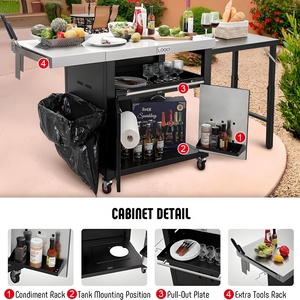 Xe đẩy bếp ngoài trời bằng kim loại bền chắc, bàn phụ gấp gọn, mặt bàn bằng thép không gỉ, đồ nội thất ngoài trời di động, dùng làm bếp nướng - Product Image 6