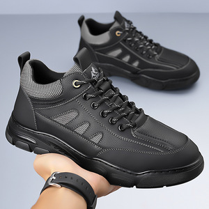 Chaussures en cuir à semelle épaisse pour hommes, talon bas, semelle extérieure en caoutchouc résistante à l'abrasion, bottes de travail décontractées, chaussures robustes - Product Image 2