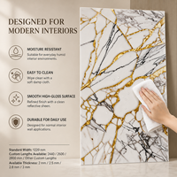 Panneau mural en PVC brillant MORLENX, effet marbre craquelé blanc, noir et or, pour décoration murale de luxe