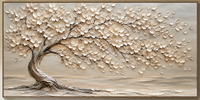 Peinture à l'huile texturée 3D sur toile, motif arbre à fleurs blanc ivoire, art mural floral panoramique pour hôtel de luxe, villa, salon