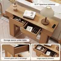 Console rustique en bois massif faite à la main, style ferme, avec lumières LED, station de charge, 3 tiroirs, plateau épaissi, modulaire pour salon