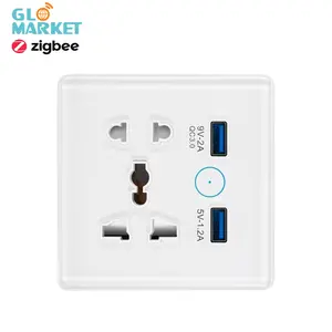 Glomarket 13A Universal Wall Smart Socket Tuya Zigbee Multi-function Power Plug With 2 Usb Port Remote Voice Control