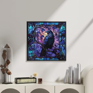 Songwoo Gotisches Lila-Blaues Fenster Raben-Diamantkunst Leinwand Buntglas Schwarze Krähe 5D Diamantmalerei-Set - Product Image 3