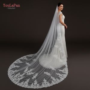 Ylapan v67 शानदार कैथेड्रल कैब्रिडल घूंघट एकल परत हस्तनिर्मित कढ़ाई फीता 3 मीटर लंबी क्रीम सफेद शादी का घूंघट - Product Image 5