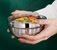Bol alimentaire à double paroi résistant à la chaleur Corée 304 Bol à soupe de riz en acier inoxydable métal Traitement de surface brillant Bol à riz rond