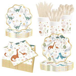 ชุดจานชามกระดาษลายไดโนเสาร์ธีมป่าสำหรับเด็กผู้ชาย ชุดอุปกรณ์บนโต๊ะอาหารวันเกิดแบบใช้แล้วทิ้ง ประกอบด้วยจาน ถ้วย กระดาษเช็ดปาก ยี่ห้อ DAMAI - Product Image 5