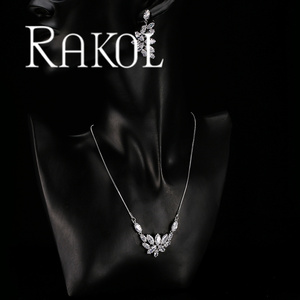 RAKOL SP027 Ensemble de bijoux de mariée en cuivre zircon à feuilles fantaisie de haute qualité - Product Image 3