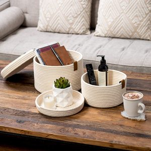 Basket With Lid Rope Wholesale Modern Style Hand-Woven Storage Basket With Lid Environmental Protection Cotton Rope Storage Basket