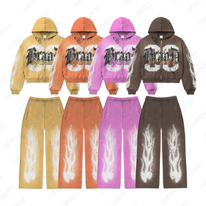 Survêtement d'été unisexe personnalisable et respirant pour homme, avec sweat à capuche zippé oversize et pantalon de survêtement évasé en Terylene/Polyester 400G Smart - Product Image 5