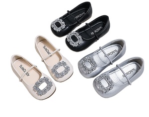 Spring NewLittle Girl's Dress Shoes Children's Crystal Slip-on Soft Sole Temperament Square Toe Ballet Dress Shoes - Product Image 1