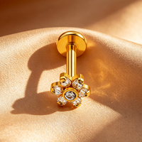 Anting-anting titanium ASTM F136 berlapis emas, bermotif bunga lucu, zircon bening, perhiasan tubuh unisex untuk pernikahan, anting tusuk Daith & Helix