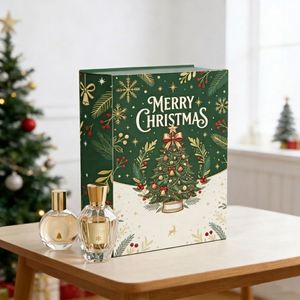 Caja de Regalo de Perfume Navideña con Dos Botellas de Vidrio, Empaque Rígido Verde, Diseño Impreso con UV, Forro de Satén - Product Image 2