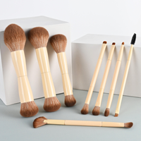 Ensemble de 8 pinceaux de maquillage double-embout avec sac, pour fond de teint, blush, fard à paupières, sourcils, manche en bois, logo personnalisé