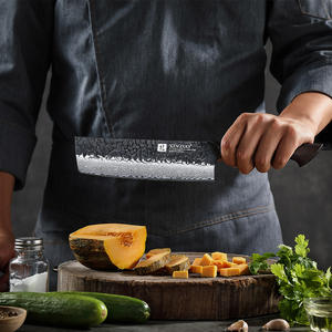 Coltello da cucina XINZUO nuovo, affilato, in acciaio Damasco con finitura a pietra lavata, manico in legno di quercia bianca bruciato, tipo Nakiri. - Product Image 5