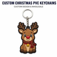 Porte-clés personnalisé en PVC renne de Noël, fabrication OEM en gros, nez rouge, écharpe à carreaux, caoutchouc souple, souvenir de Noël, fabricant en gros