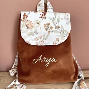 Borsa da viaggio portatile da <span class=keywords><strong>donna</strong></span> per uscire all'ingrosso di velluto a coste marrone e <span class=keywords><strong>bianco</strong></span> con giunzione alla moda zaino da <span class=keywords><strong>donna</strong></span> - Product Image 1