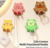 Crochet mural adhésif sans perçage en ABS, motif animal mignon, multi-usage pour clés, élastiques à cheveux, petits accessoires, rangement mural pour chambre – Le choix le plus populaire
