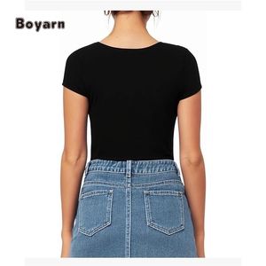 Boyarn Women's Comfortable Casual Sports Bodysuit Sexy <b>Shaper</b> Jumpsuit Square Neck Collar <b>Short</b> Sleeve T-Shirt Top Custom Logo - Product Image 4