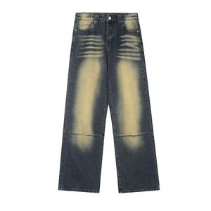 Jeans de mezclilla vintage de calidad con logotipo personalizado, estilo americano, holgados, bordados, lavados con ácido, de cintura alta y corte ajustado. - Product Image 3