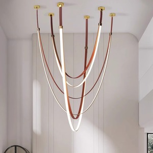 Lustre long design intégré, style loft, villa duplex, escalier, salon, atrium, luminaire suspendu créatif - Product Image 4