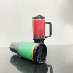 Double Walled Vacuum Insulated <b>Red</b> Green 40oz Gold Ombre <b>Glitter</b> Tumbler with Lids and Straws for Uv Dtf Wraps - Product Image 2