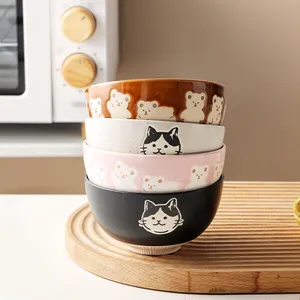 4.5英寸卡哇伊熊陶瓷小猫大米卡通猫早餐燕麦片牛奶碗微波炉保险箱
