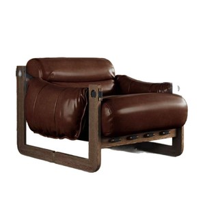 Leather <b>Recliner</b> Chair Wooden Frame Black Leather Upholstery Tilting Function Living Room Furniture - Product Image 3