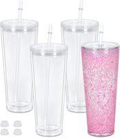 Gobelet pour enfants en acrylique à double paroi de 24 oz, pré-personnalisé effet globe à neige, en plastique PP, avec bouchon en caoutchouc et paille, design original à effet de défilement d'eau