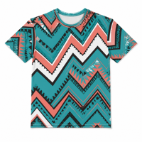 T-shirt pour homme 3D AOP 100% polyester, bleu turquoise, corail, zigzag, séchage rapide, respirant, col rond, prêt à être expédié