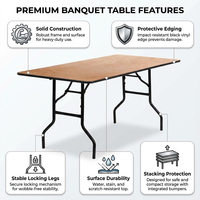 Table pliante rectangulaire en contreplaqué portable pour hôtel, prix de gros, pour mariage, banquet, parc