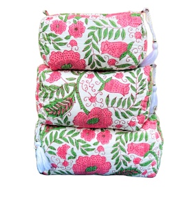 Quilted Cotton Floral Makeup <b>Bag</b> Set: Handmade <b>Toiletry</b> Travel Pouches Boho Wash <b>Bag</b> Indian Shaving Kit Man And Women pouch - Product Image 1