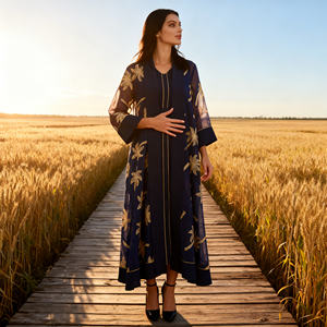 Abaya Maxi en Polyester Brodé de Luxe pour Femmes Musulmanes, Robe de Soirée Élégante Personnalisée, Vente en Gros - Product Image 4