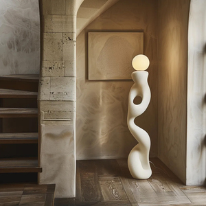 Lámpara de Pie Moderna con Base de Resina Blanca, Pantalla Redonda de Vidrio, Luz LED Blanca Fría, Tamaño Grande, Uso Residencial - Product Image 3