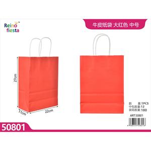 Bolsa de regalo de papel Kraft marrón rojo con asas para exposiciones de fiestas minoristas y uso de compras de velas - Product Image 1