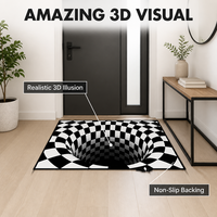 Tapis 3D moderne noir et blanc en polyester, fabriqué à la machine, pour la décoration du salon et de la chambre, grande taille, lavable en machine