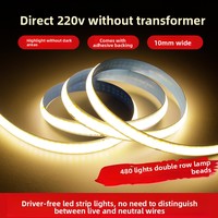 Bande LED COB double rangée 220V, 480 LED/m, sans pilote, flexible, linéaire, dimmable, CRI80, IP20, 3000K-6500K, pour plafond intérieur