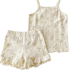 Conjunto de <span class=keywords><strong>Pijama</strong></span> de Dos Piezas para Niñas, Estilo Coreano, de Algodón, con <span class=keywords><strong>Tirantes</strong></span>, Estampado Floral, para Verano - Product Image 2