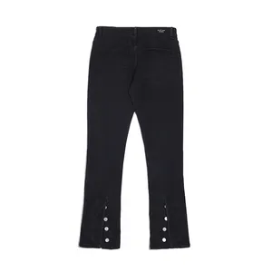 Geri ayak bileği düğmesi Retro için siyah kot erkekler ve kadınlar geniş bacak yırtık Streetwear Casual Denim pantolon Vibe stil gevşek pantolon