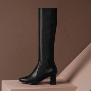Women's <b>Knee</b>-<b>high</b> Round Toe Side Zip Boots Chunky Heel Microfiber Upper <b>High</b> Booties Breathable Large Size 45 Boots - Product Image 6