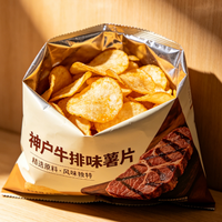 Keripik Kentang Rasa Kobe Steak Produsen OEM Camilan Goreng Tekstur Renyah