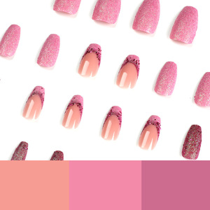 Faux ongles en gel français rose et violet de haute qualité, paillettes, séquins, faux ongles simples, rectangulaires moyens, ongles artificiels - Product Image 4