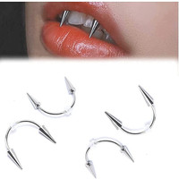 Piercing style punk pour le nez et la lèvre, avec 12 dents de vampire, cône et anneau fer à cheval pour la langue