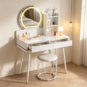 Modern Makeup Vanity <b>With</b> Lighted Mirror <b>Storage</b> Drawers Bedroom <b>Dressing</b> <b>Table</b> <b>With</b> Stool - Product Image 1