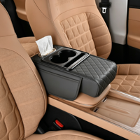 Coussin d'accoudoir universel de luxe personnalisé pour console centrale de voiture avec housse en cuir, sac de rangement, porte-gobelet et boîte à mouchoirs – Vente en gros