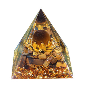 Pirámide de Cristal de Ojo de Tigre, Resina Epoxi, Decoración para el Hogar, Adorno de Escritorio, Patrón de Loto Amarillo - Product Image 5