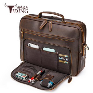 Tiding Genuine Leather <b>Briefcase</b> Dark Brown Business Laptop Bag Men's Commuter Shoulder Bag - Product Image 4